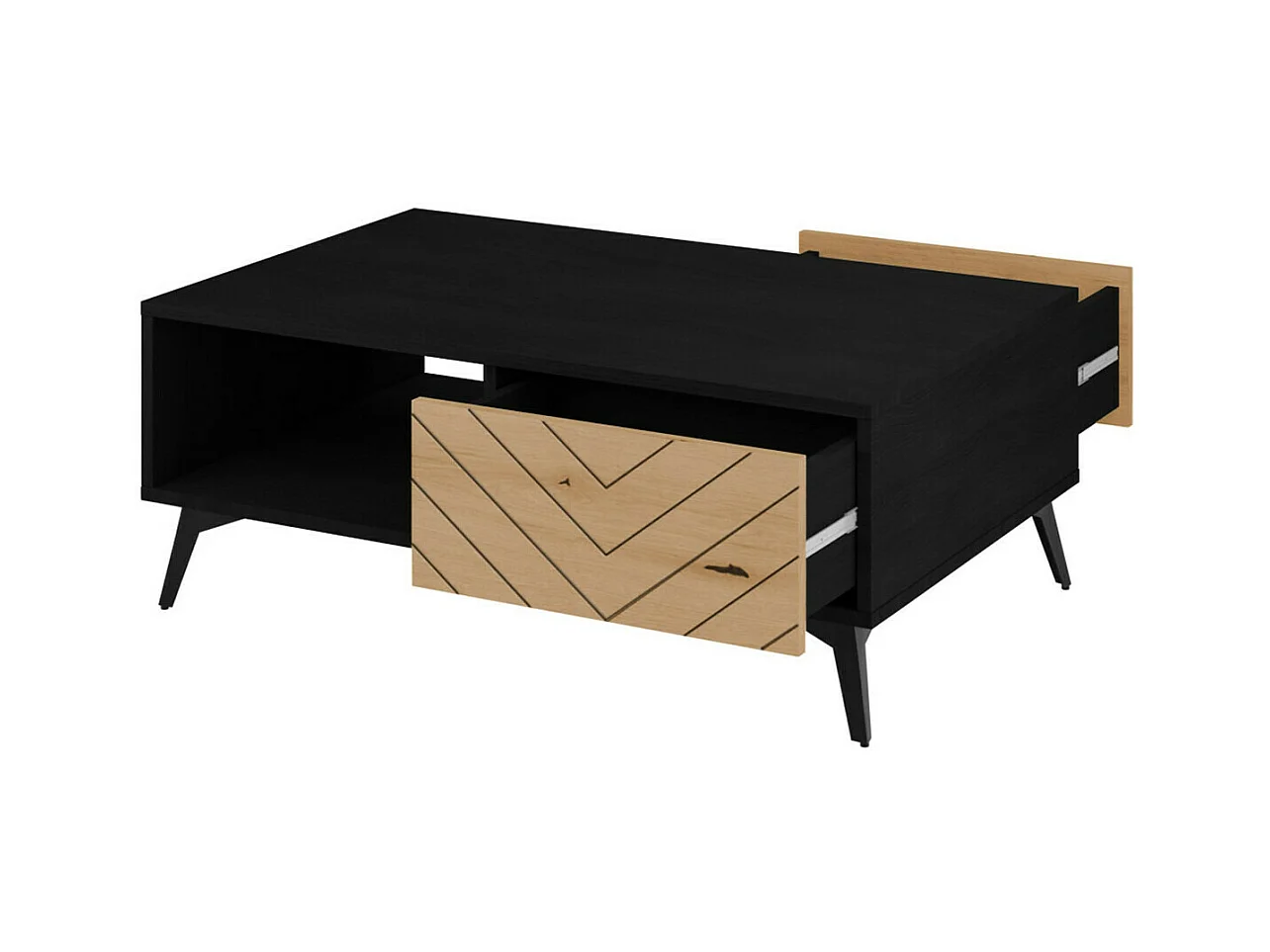 Table basse Alelmo 100, Noir|Chêne clair, 40x68x104cm, Stratifié, Angulaire