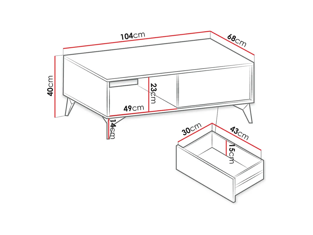 Table basse Alelmo 100, Noir|Chêne clair, 40x68x104cm, Stratifié, Angulaire
