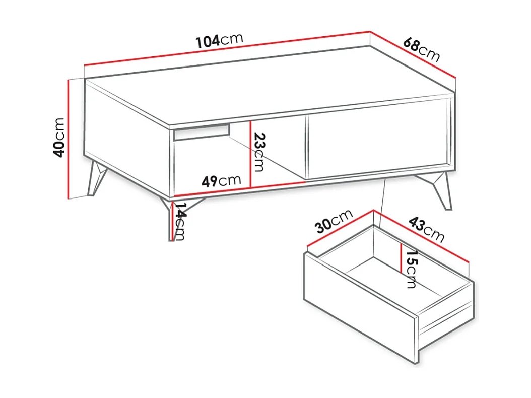 Tavolino da caffè Lima K101, Rovere chiaro|Nero, 40x68x104cm, Truciolare laminato