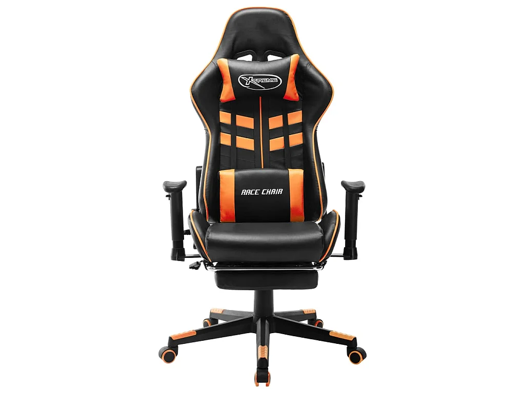 Sedia da Gaming con Poggiapiedi Nera e Arancione in Similpelle