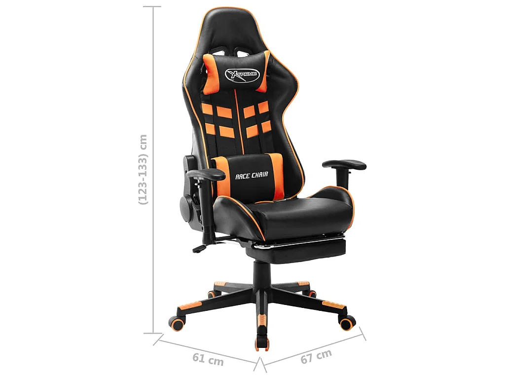 Sedia da Gaming con Poggiapiedi Nera e Arancione in Similpelle