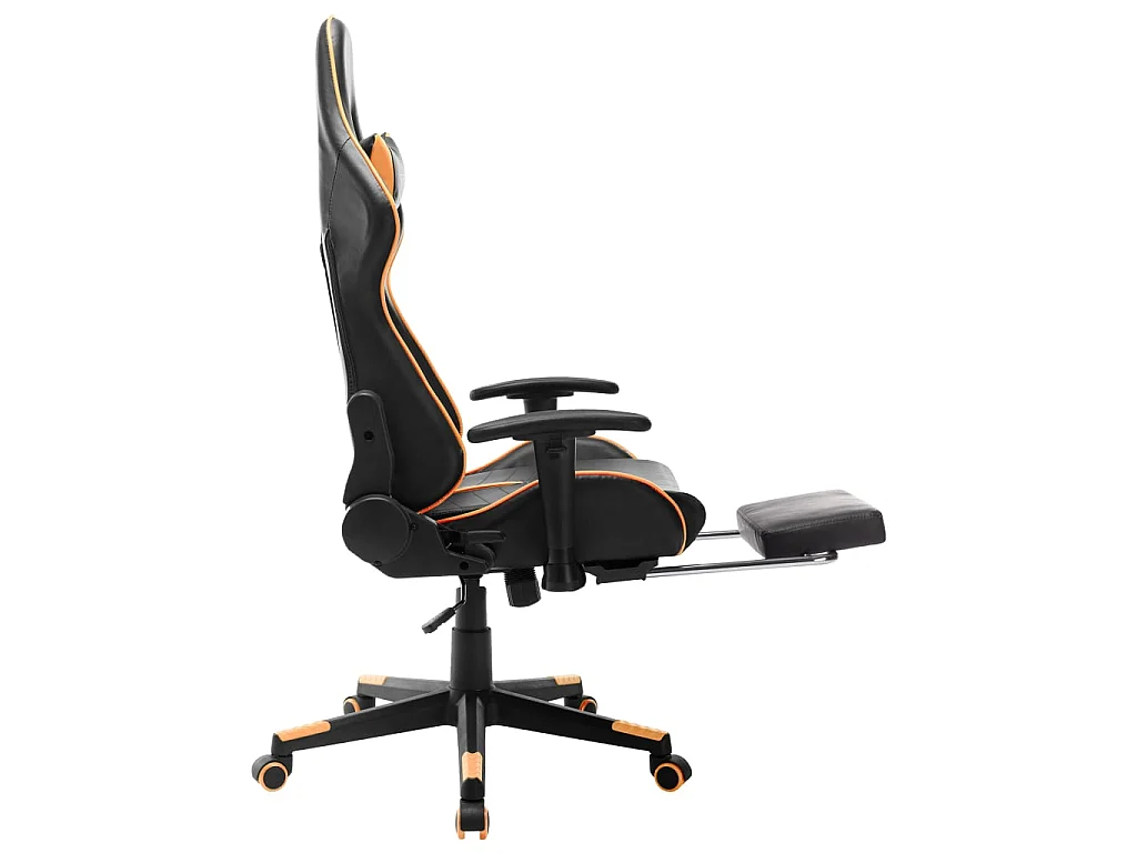 Sedia da Gaming con Poggiapiedi Nera e Arancione in Similpelle