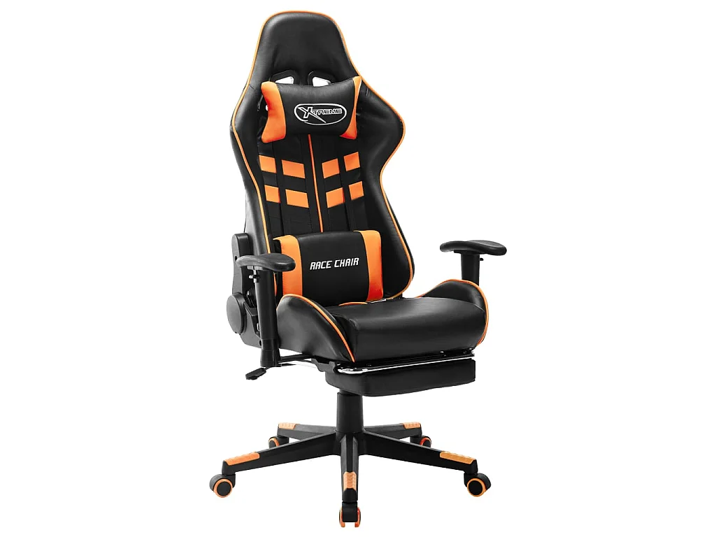 Sedia da Gaming con Poggiapiedi Nera e Arancione in Similpelle