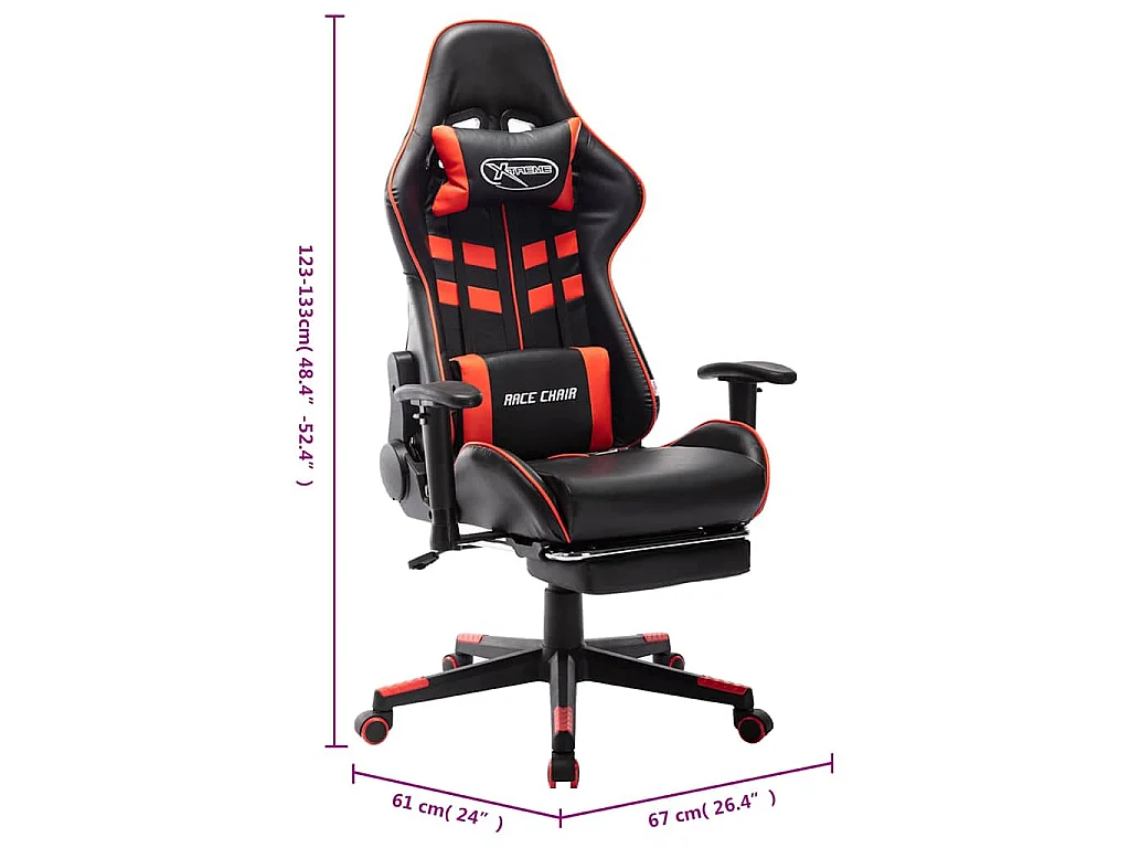Sedia da Gaming con Poggiapiedi Rossa e Nera in Similpelle