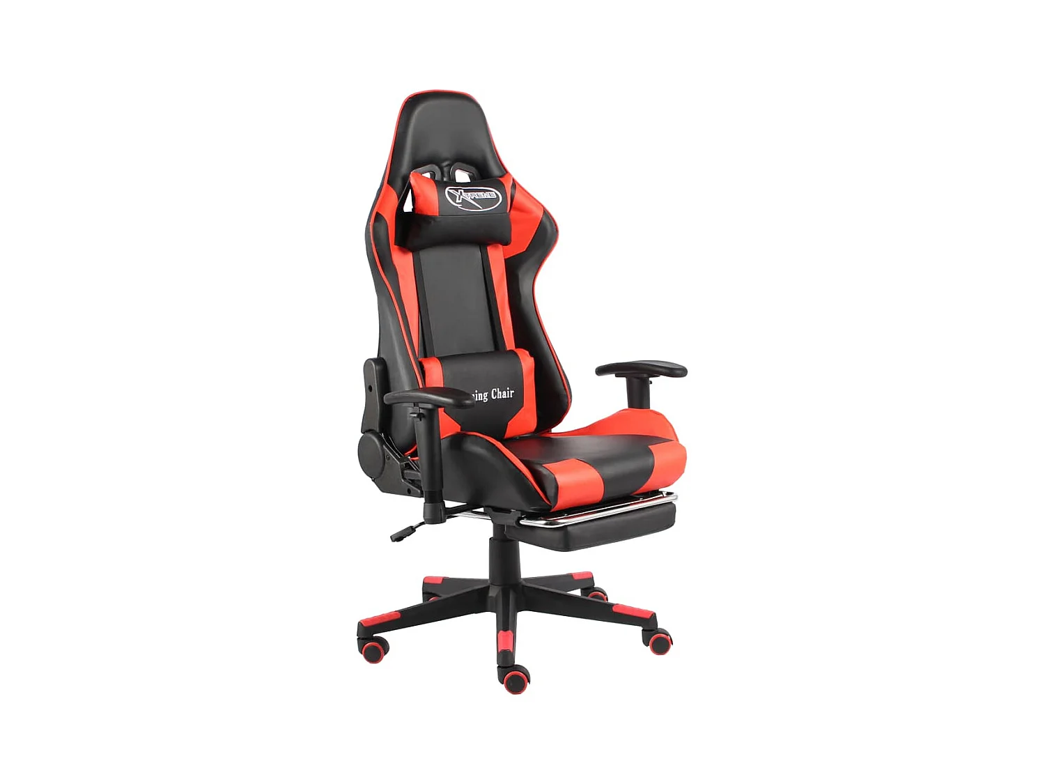 Cadeira de gaming giratória com apoio de pés PVC vermelho