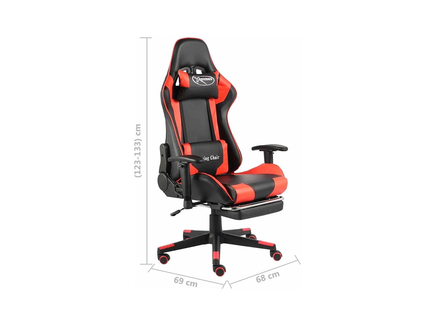 Cadeira de gaming giratória com apoio de pés PVC vermelho
