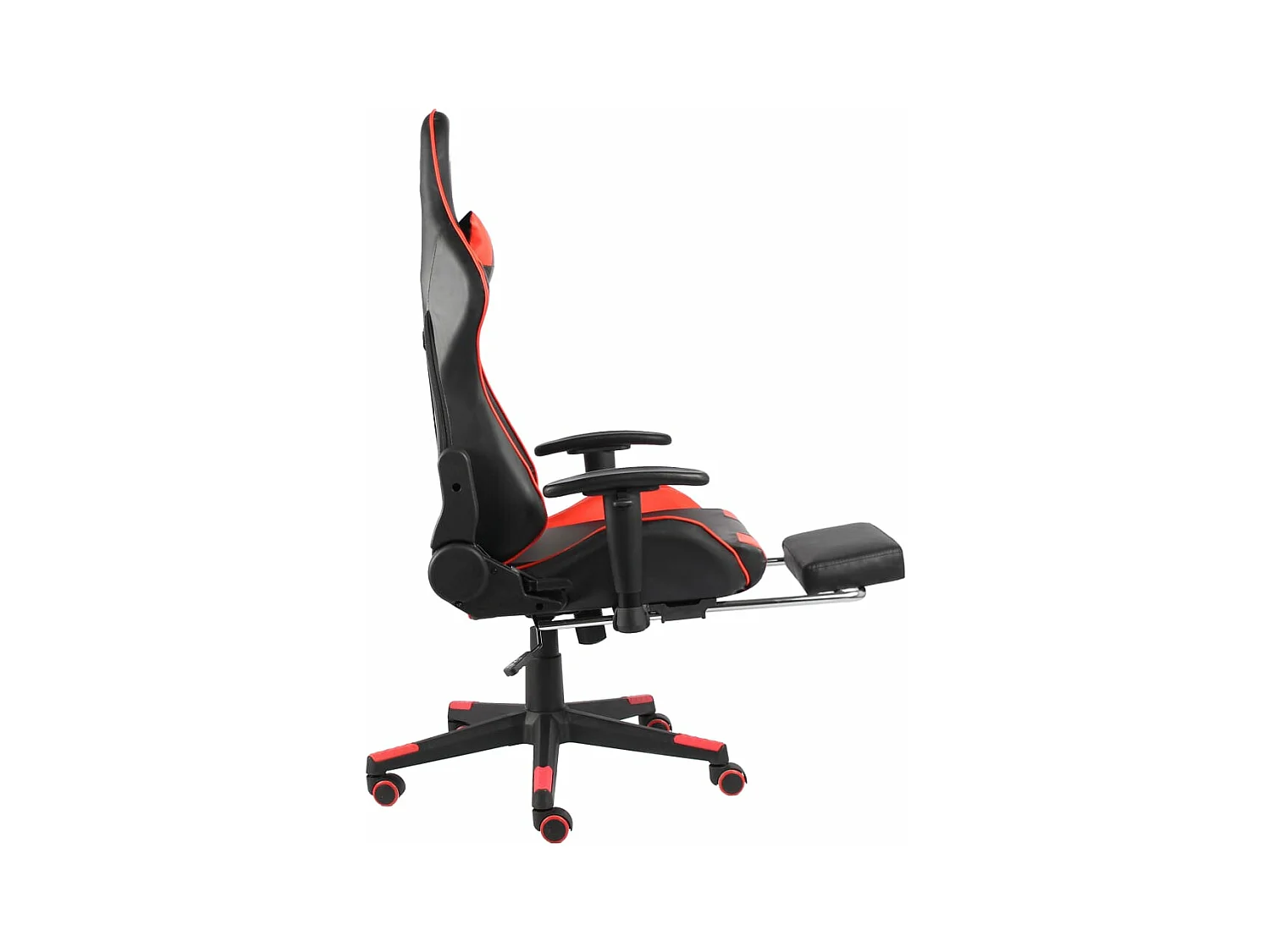 Cadeira de gaming giratória com apoio de pés PVC vermelho