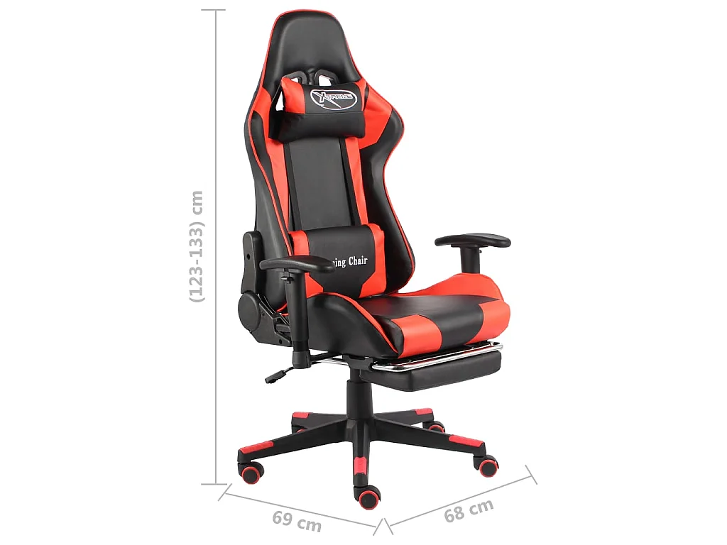 Sedia da Gaming Girevole con Poggiapiedi Rossa in PVC