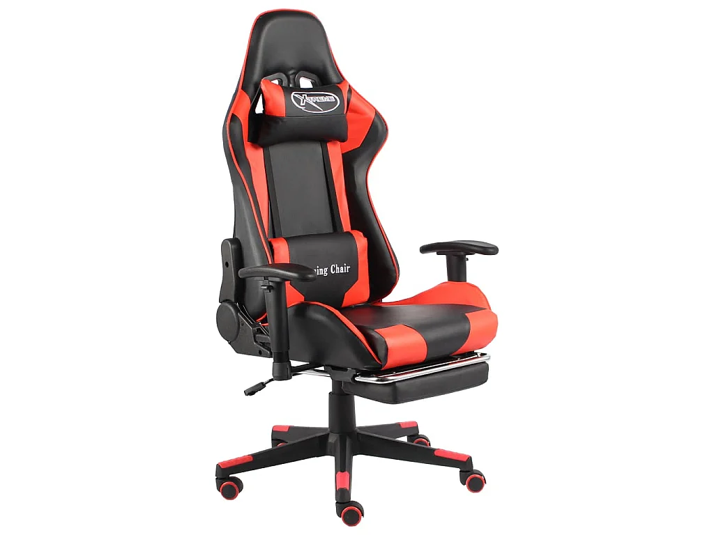 Sedia da Gaming Girevole con Poggiapiedi Rossa in PVC