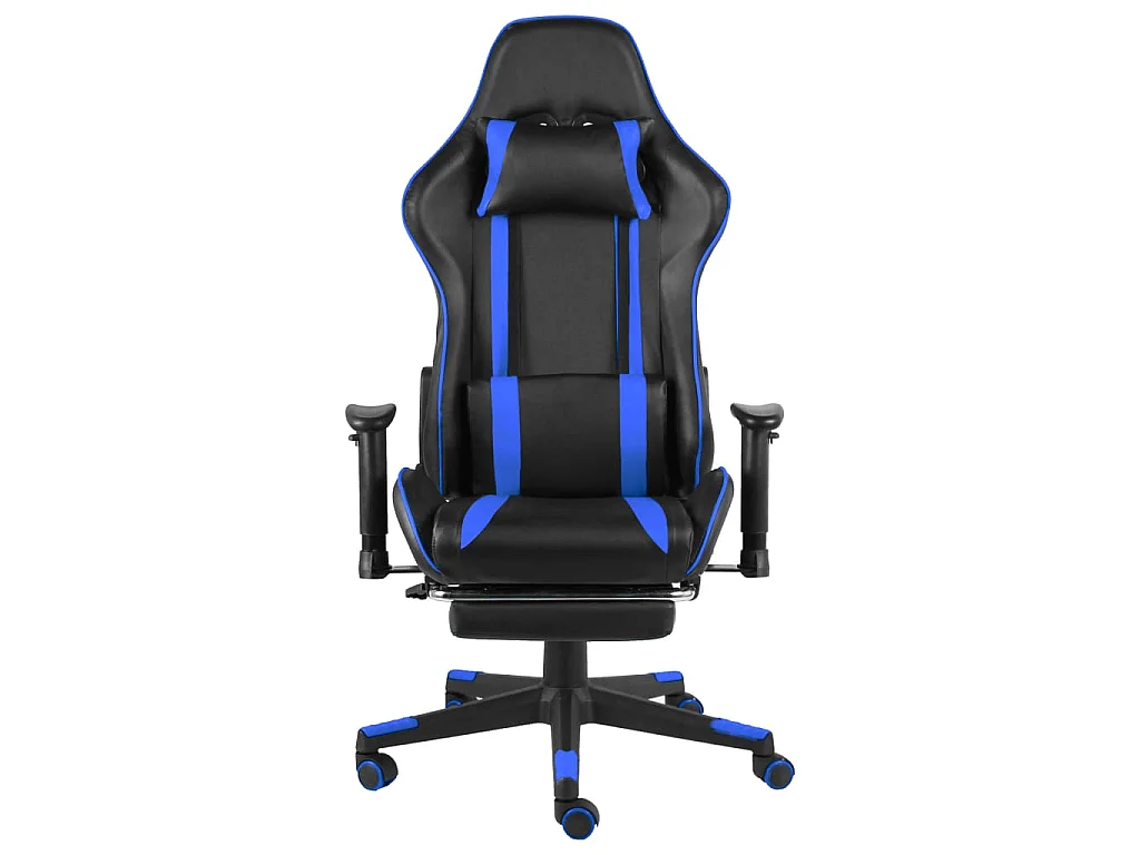 Sedia da Gaming Girevole con Poggiapiedi Blu in PVC
