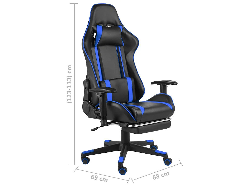 Sedia da Gaming Girevole con Poggiapiedi Blu in PVC