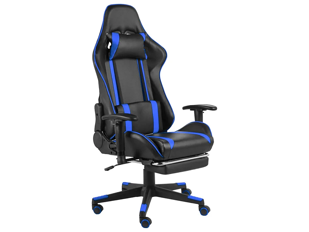 Sedia da Gaming Girevole con Poggiapiedi Blu in PVC
