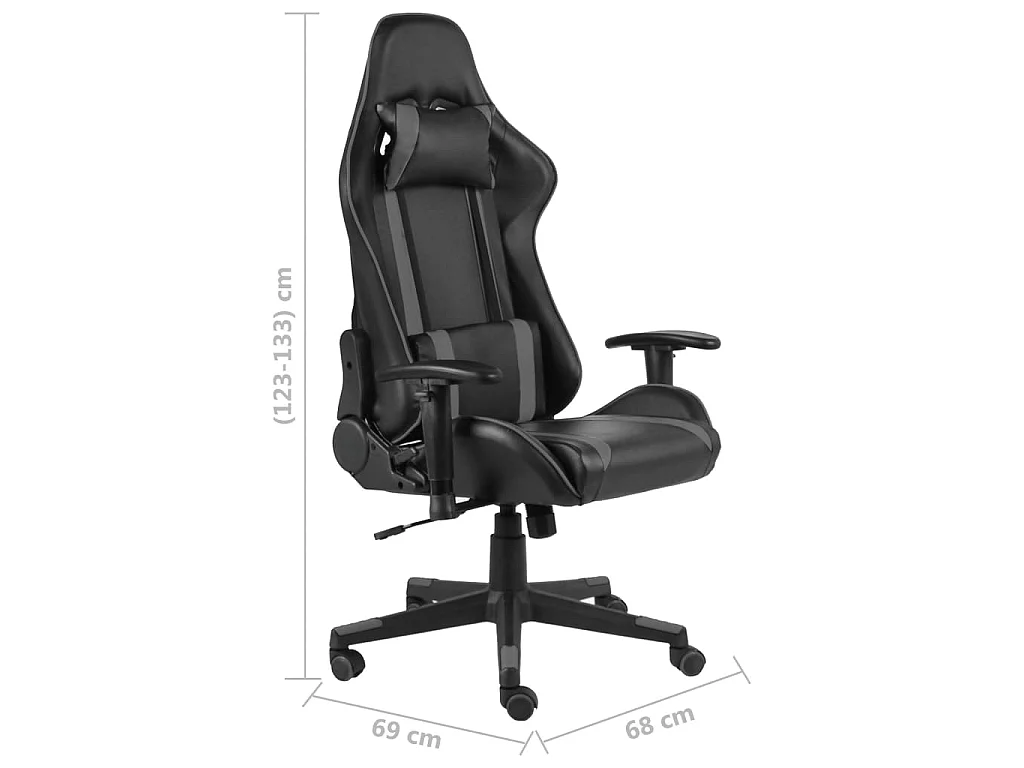 Cadeira de gaming giratória PVC cinzento