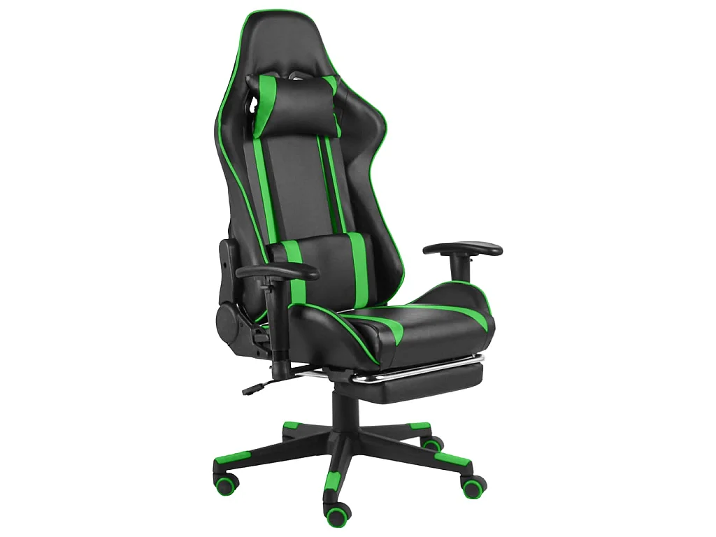Sedia da Gaming Girevole con Poggiapiedi Verde in PVC