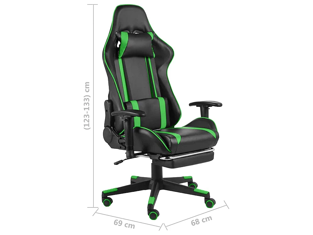 Gamestoel draaibaar met voetensteun PVC groen