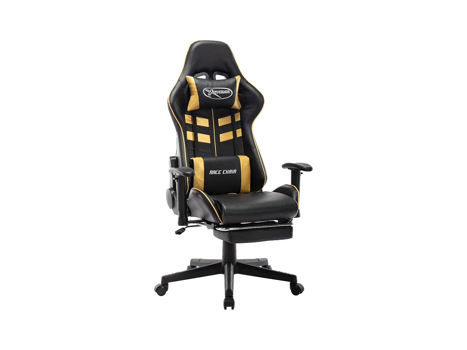 Chaise de jeu avec repose-pied Noir et doré Cuir artificiel