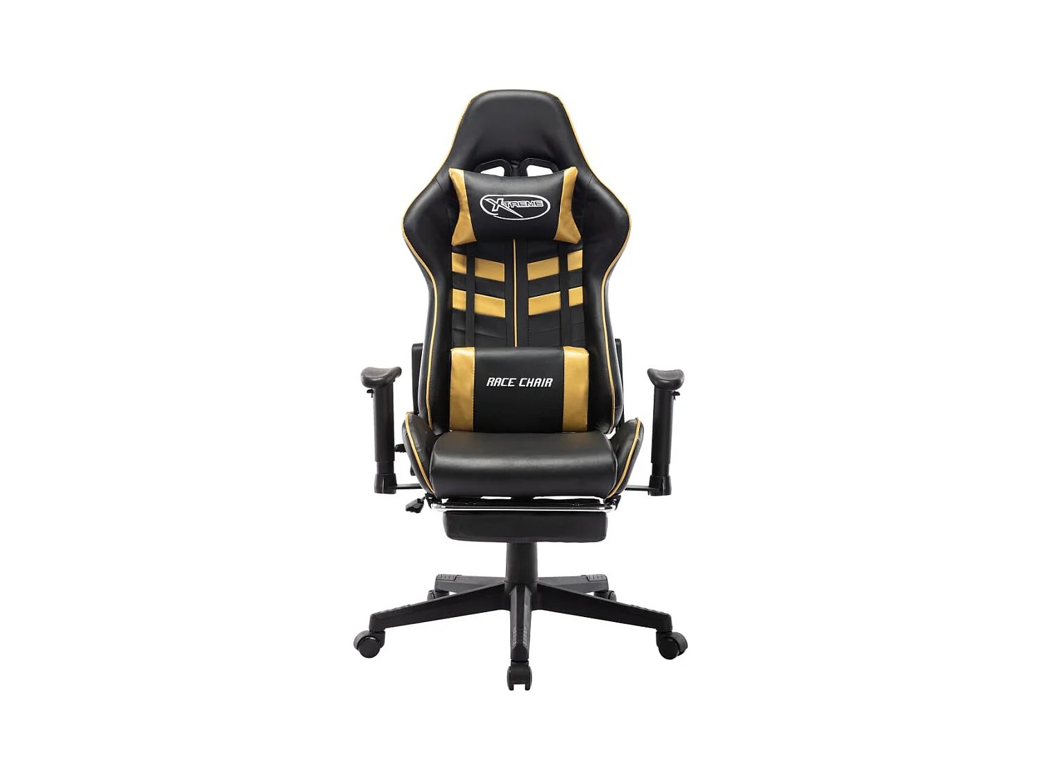 Gaming-Stuhl mit Fußstütze Schwarz und Golden Kunstleder