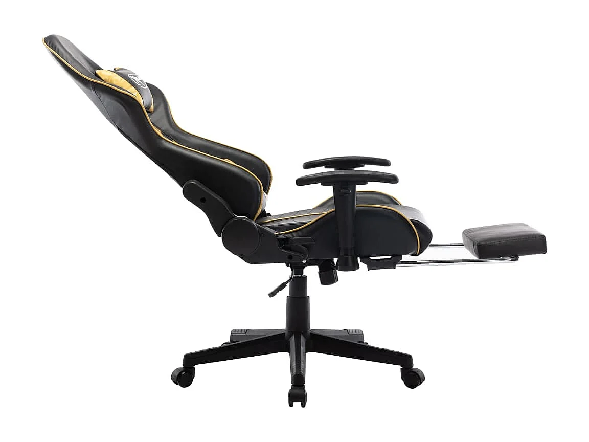Gaming-Stuhl mit Fußstütze Schwarz und Golden Kunstleder