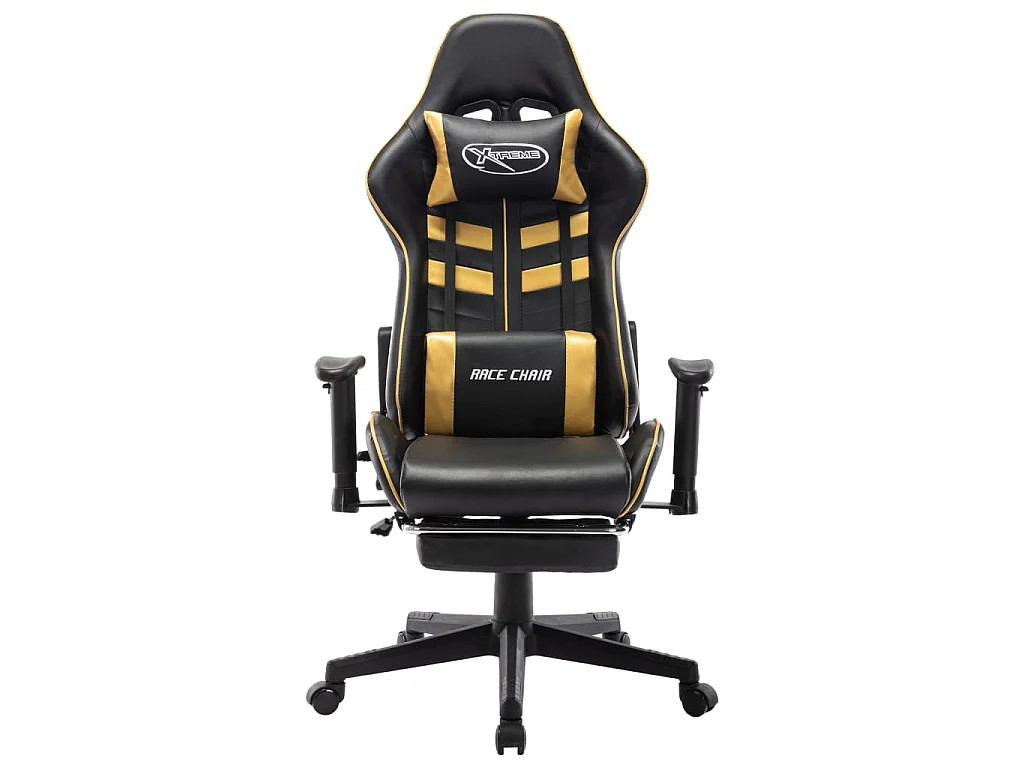 Sedia da Gaming con Poggiapiedi Nera e Oro in Similpelle