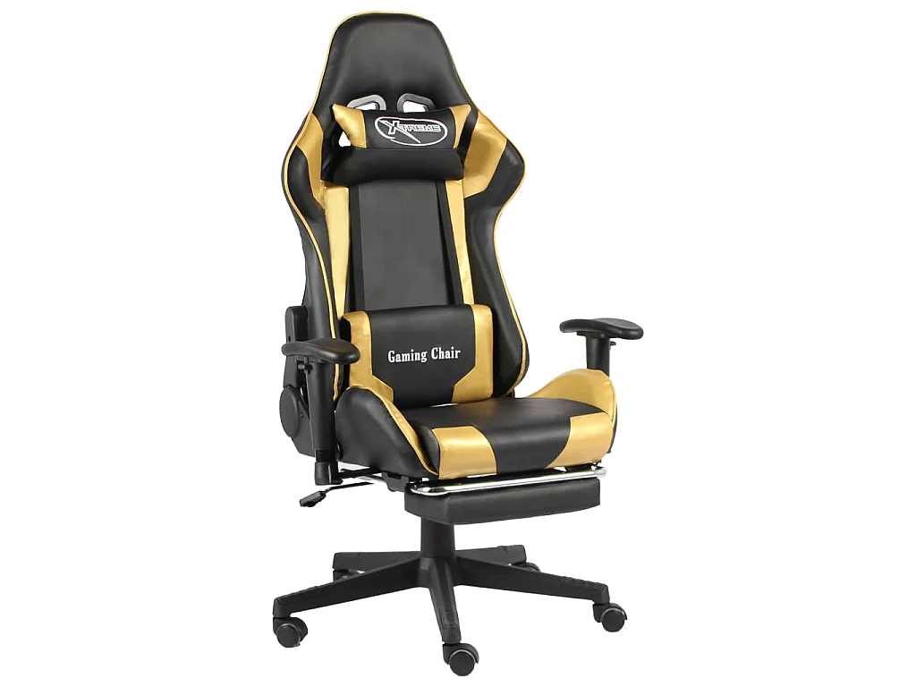 Sedia da Gaming Girevole con Poggiapiedi Oro in PVC