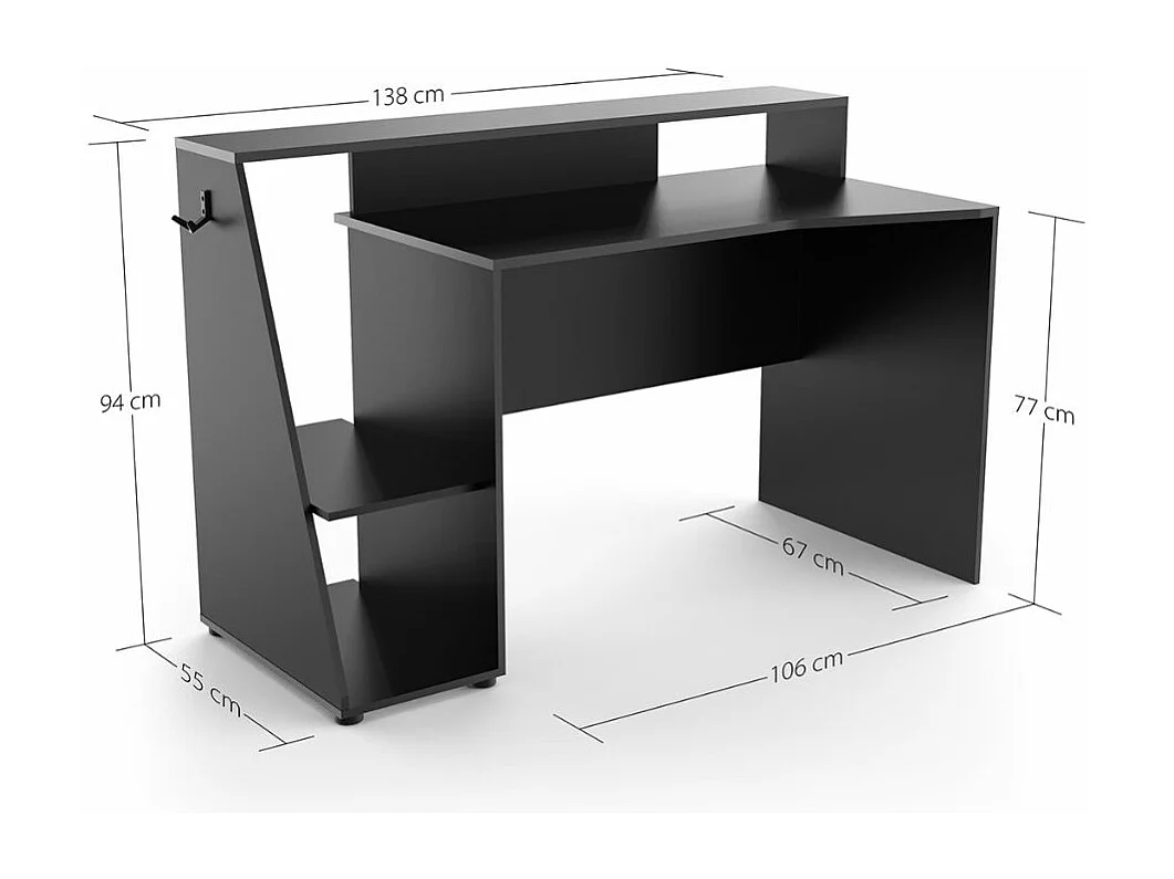 Secretária gaming AMBIHOME ESSENCE - Preto/Cinza, C138xP67xA94cm