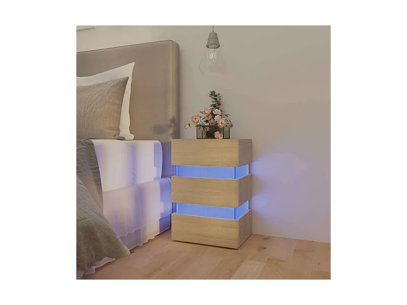 Mesa de cabeceira c/ LEDs derivados de madeira carvalho sonoma