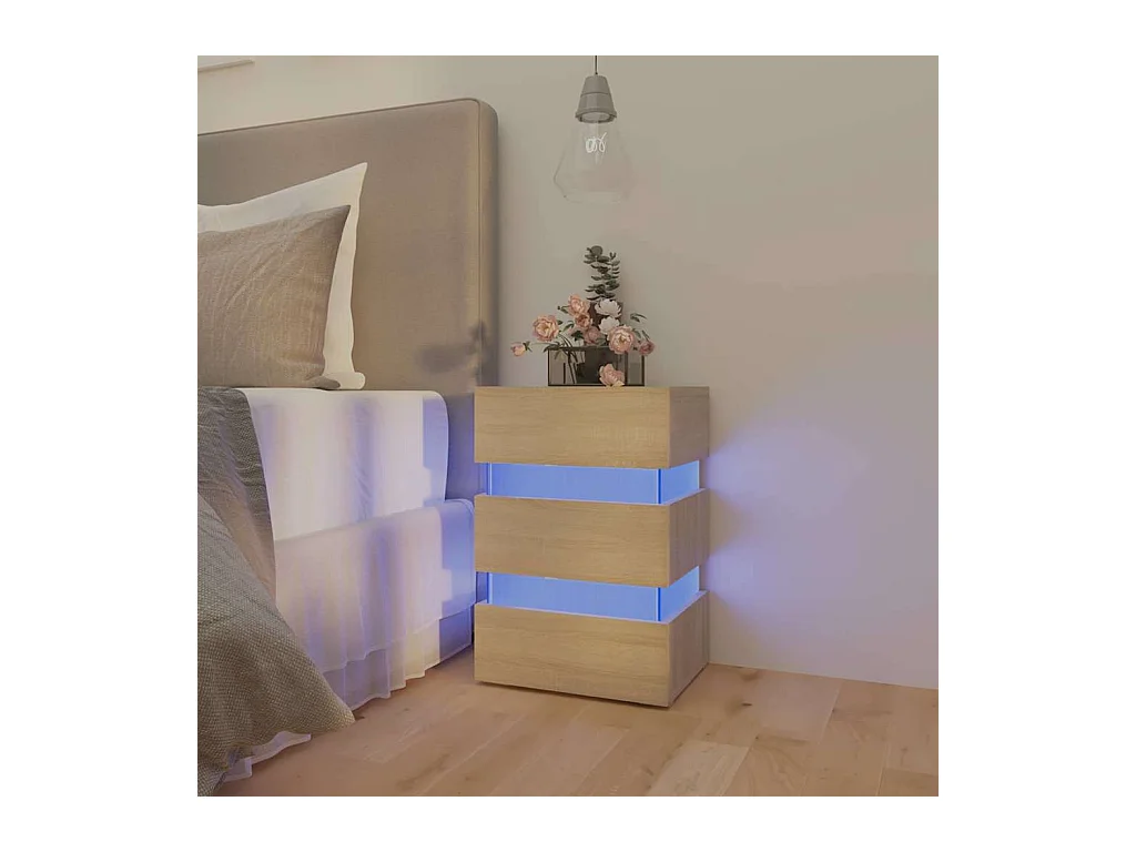 Table de chevet à LED chêne sonoma 45x35x67cm bois d'ingénierie