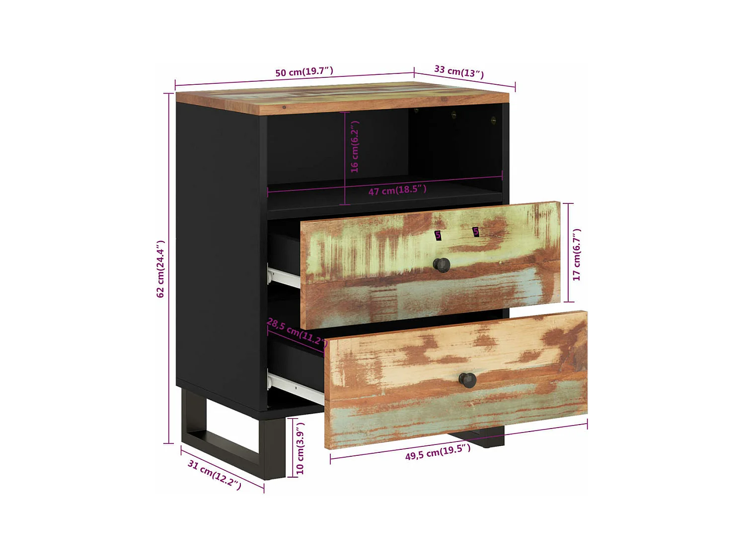 Nachttisch 50x33x62 cm Altholz Massiv & Holzwerkstoff