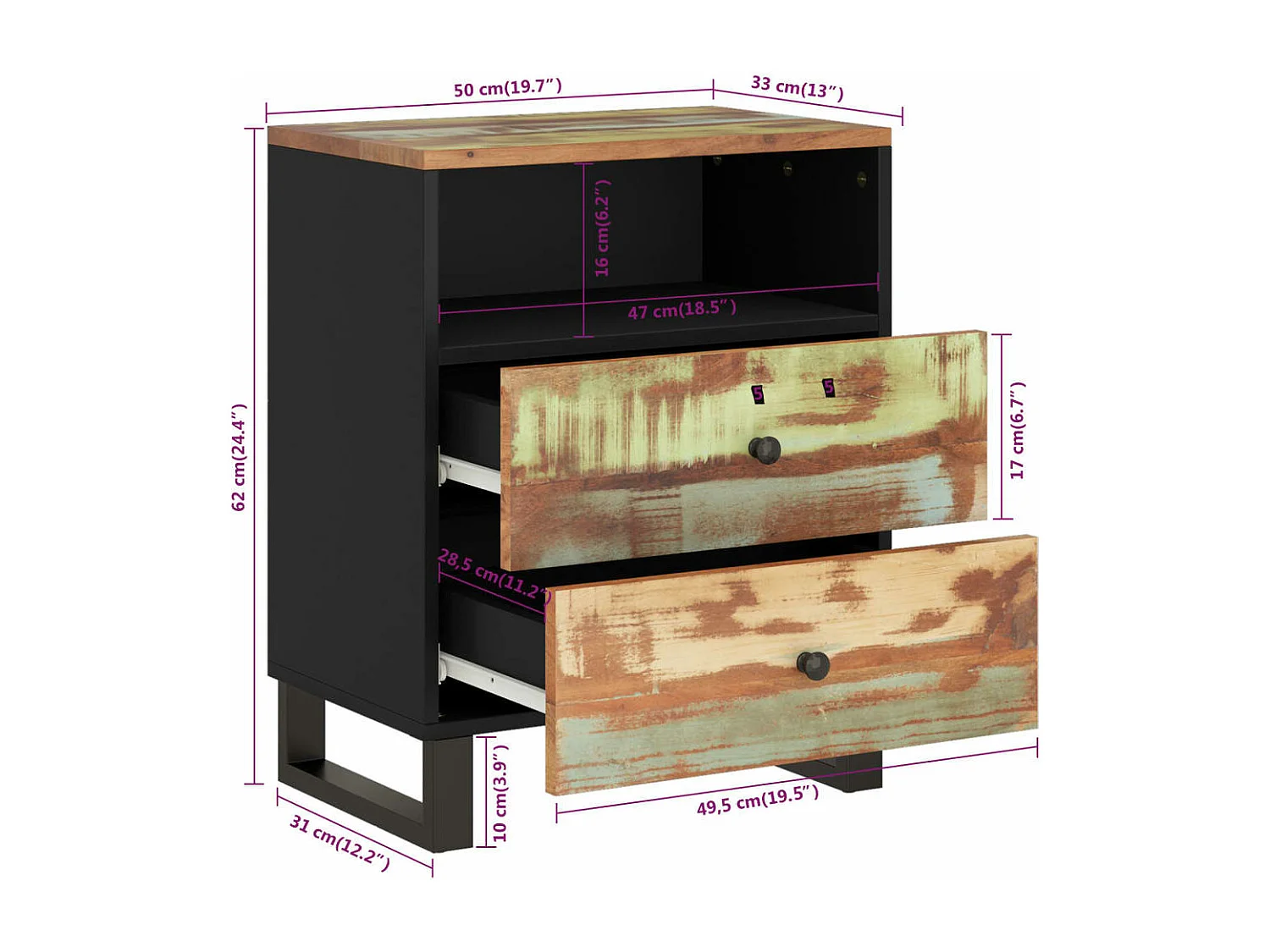 Nachttisch 50x33x62 cm Altholz Massiv & Holzwerkstoff