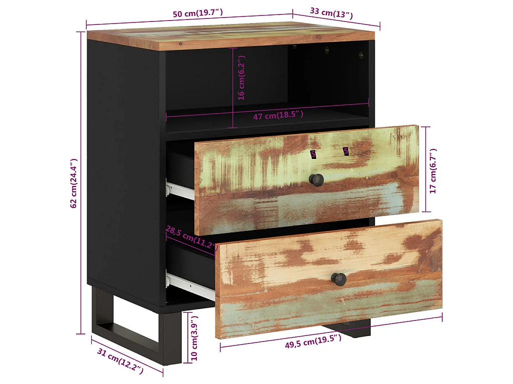 Nachttisch 50x33x62 cm Altholz Massiv & Holzwerkstoff