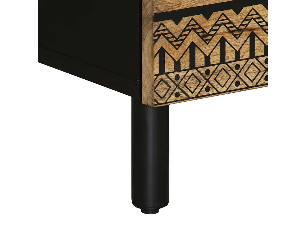 Table de chevet noir 50x33x62 cm bois de manguier massif brut