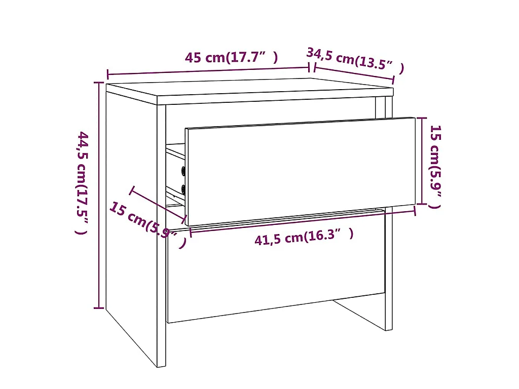 Table de chevet blanc 45x34,5x44,5 cm bois d’ingénierie