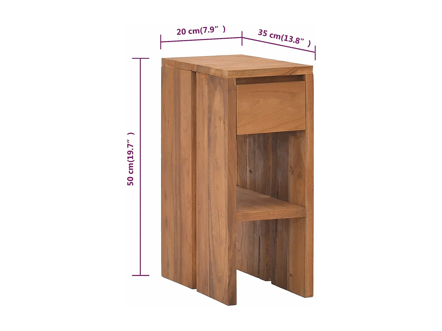 Table de chevet 20x35x50 cm Bois de teck solide