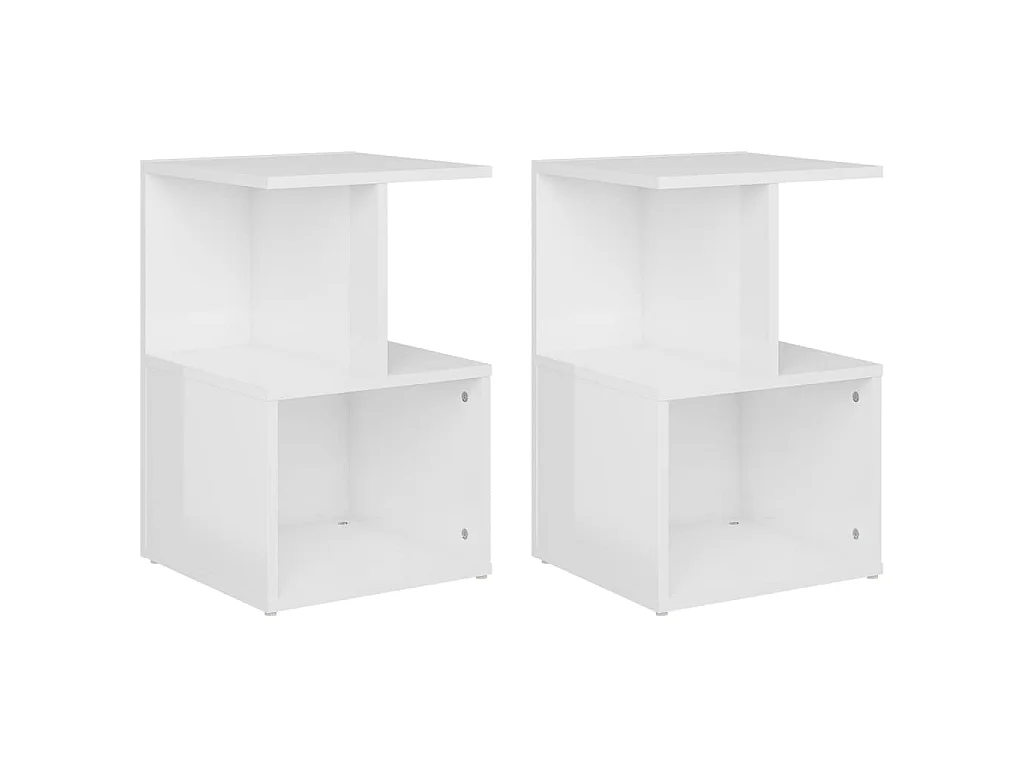 Tables de chevet 2pcs Blanc brillant 35x35x55cm bois ingénierie