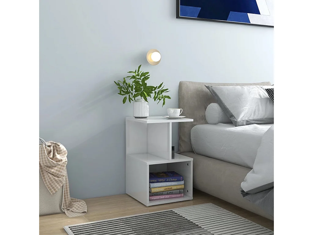Tables de chevet 2pcs Blanc brillant 35x35x55cm bois ingénierie