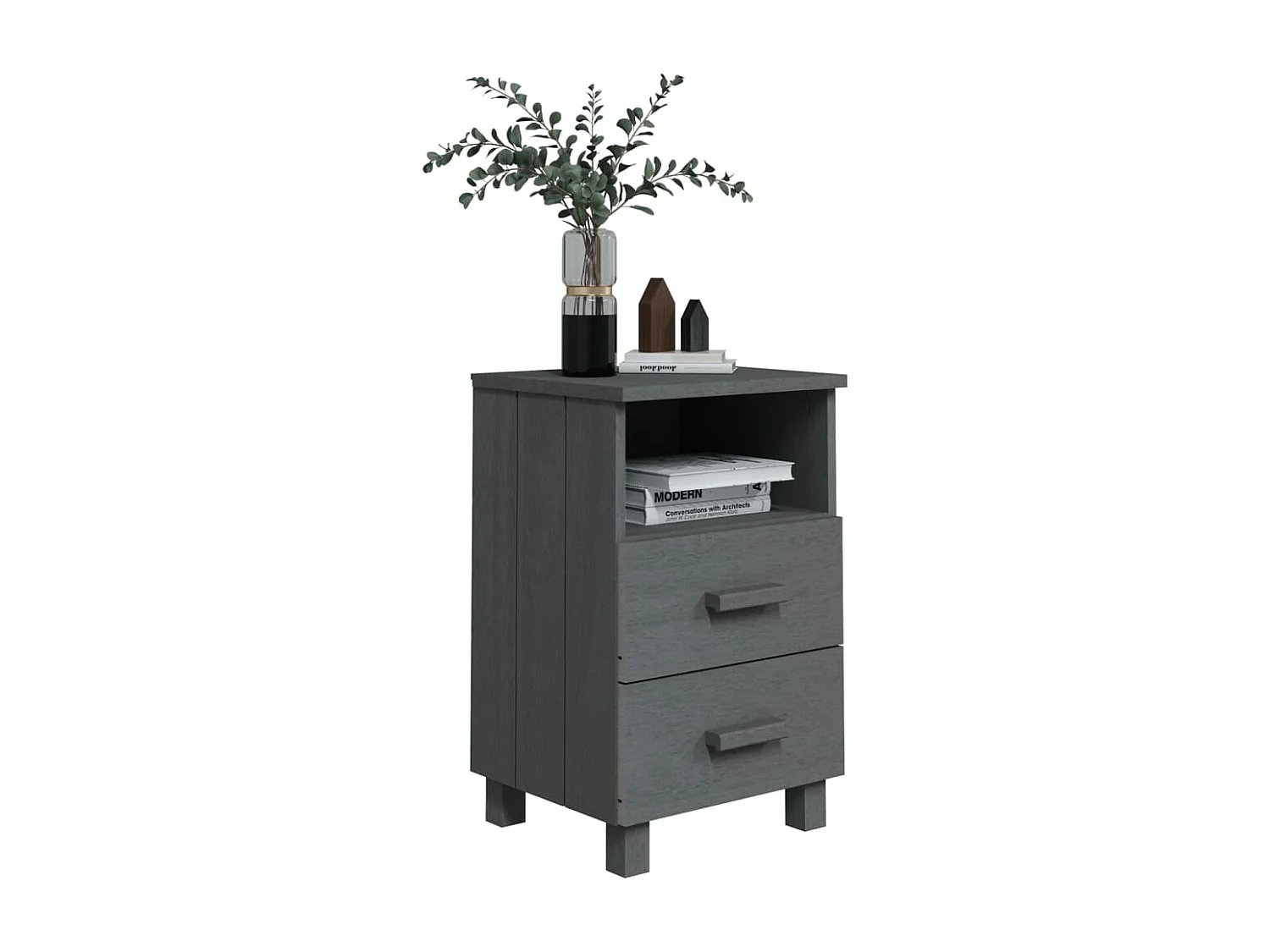 Comodino HAMAR Grigio Scuro 40x35x62 cm Legno Massello di Pino