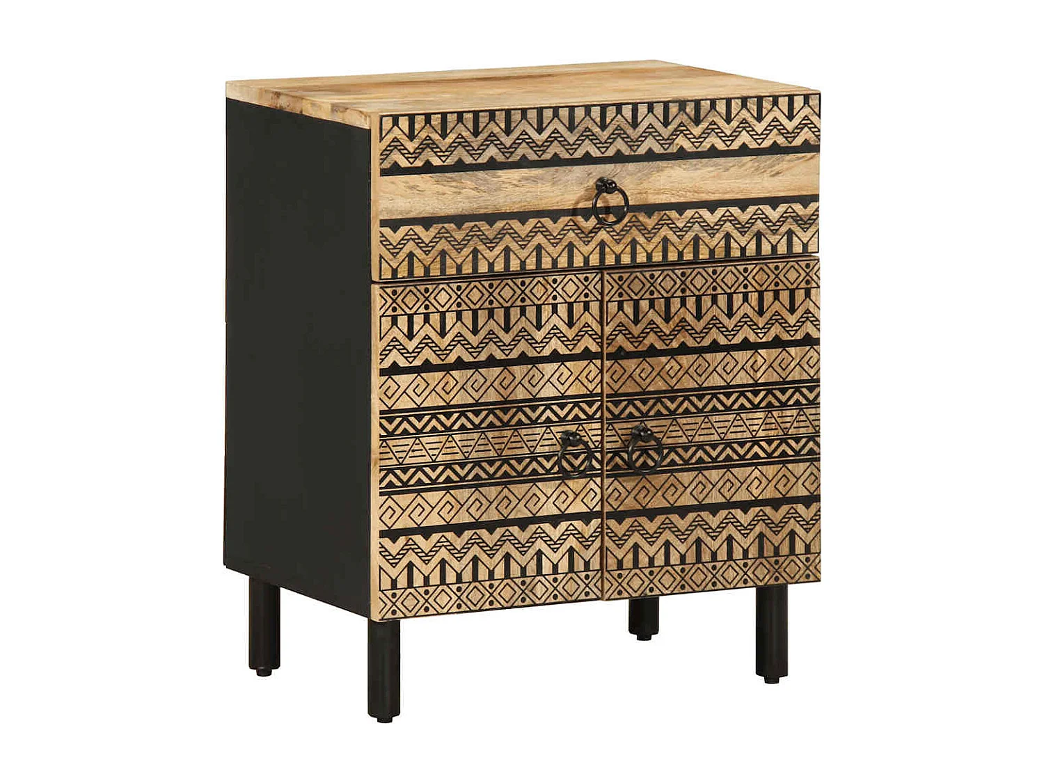 Table de chevet noir 50x33x60 cm bois de manguier massif brut