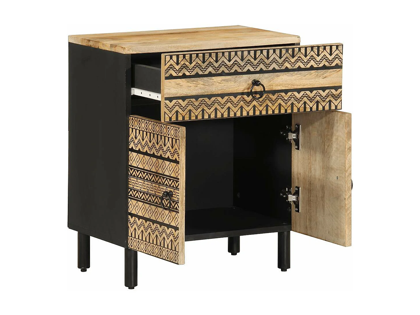 Table de chevet noir 50x33x60 cm bois de manguier massif brut