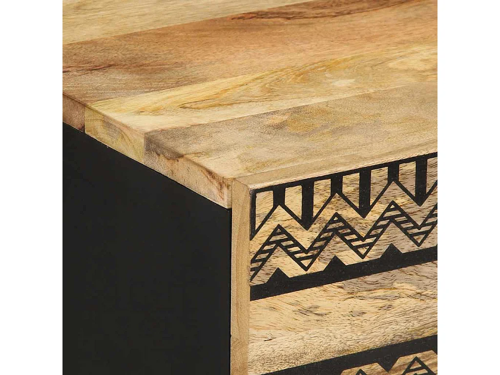 Table de chevet noir 50x33x60 cm bois de manguier massif brut