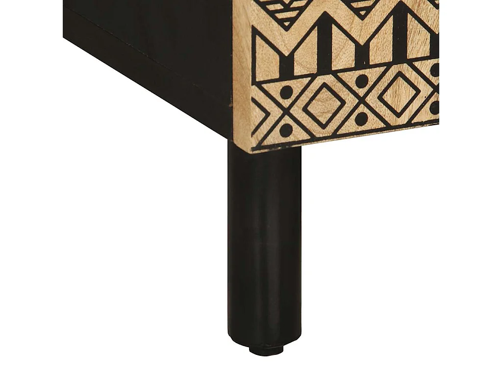 Table de chevet noir 50x33x60 cm bois de manguier massif brut