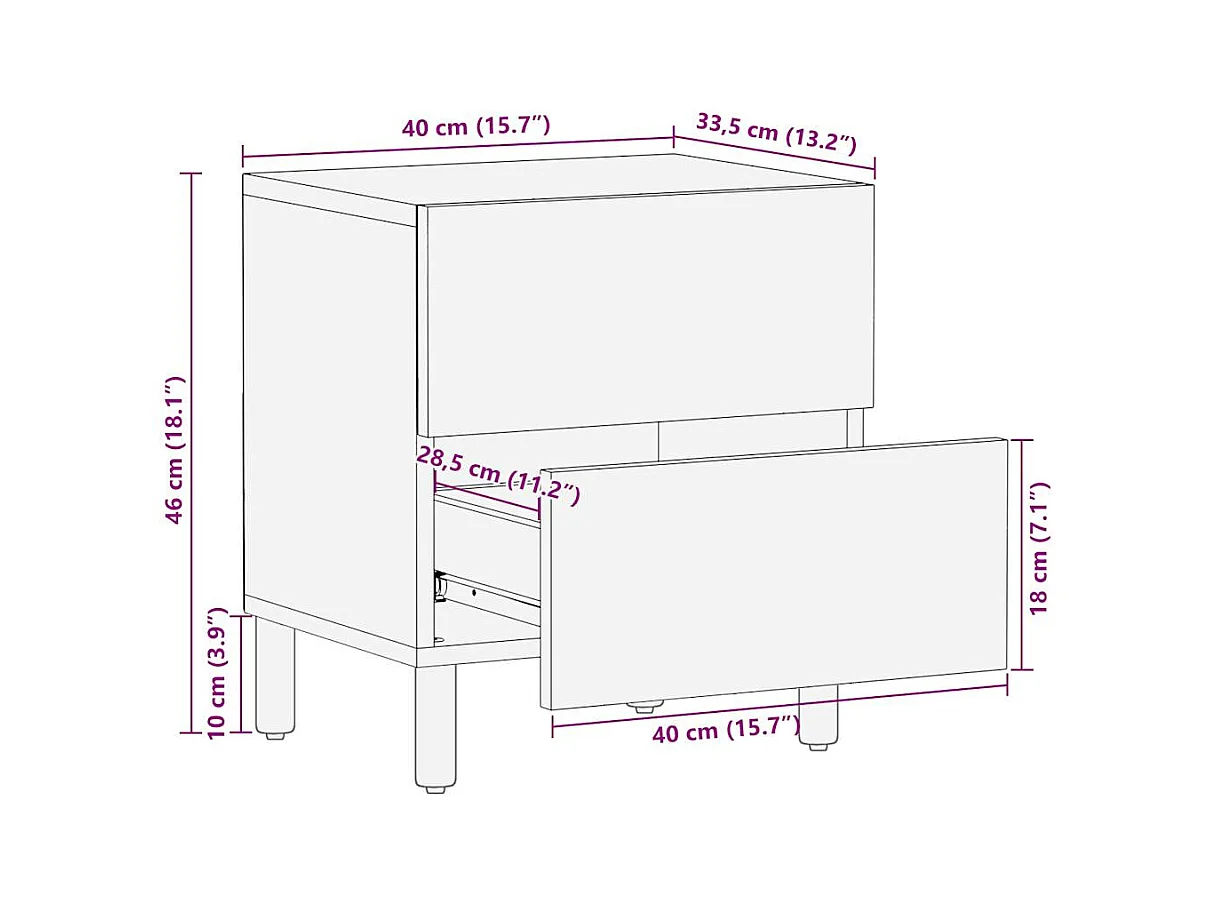 Tables de chevet 2 pcs noir bois de manguier massif brut