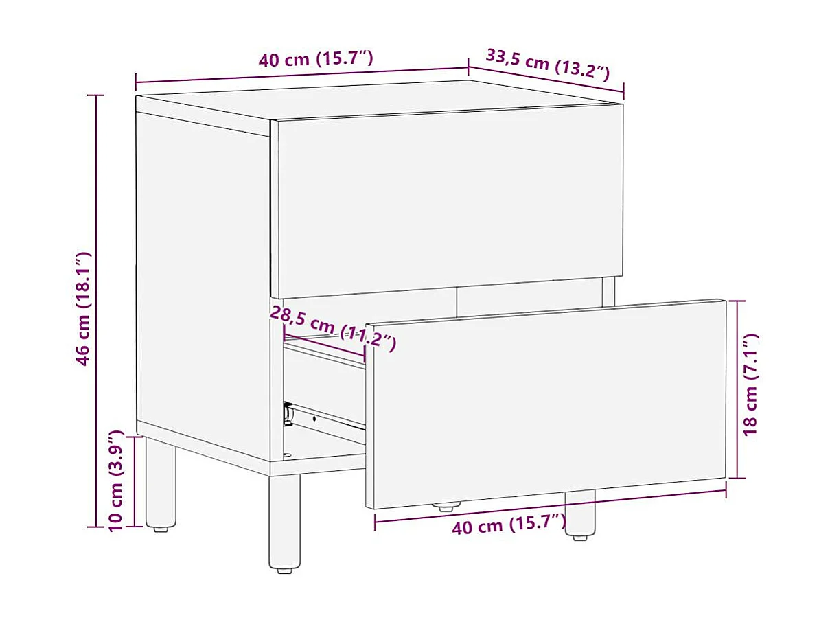 Tables de chevet 2 pcs noir bois de manguier massif brut