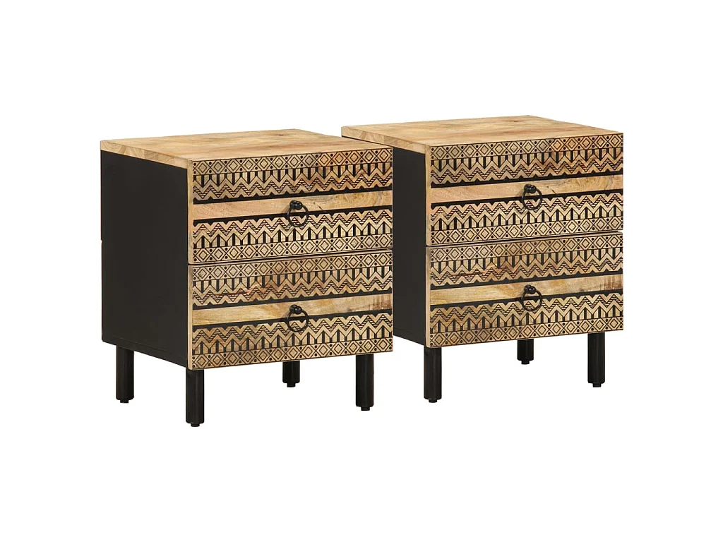 Nachttische 2 Stk. Schwarz 40x33,5x46 cm Raues Mangoholz
