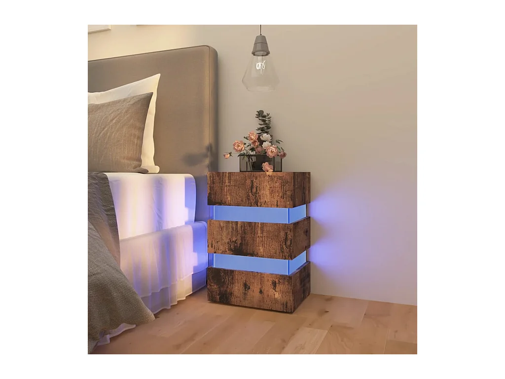 Table de chevet à LED chêne fumé 45x35x67 cm bois d'ingénierie
