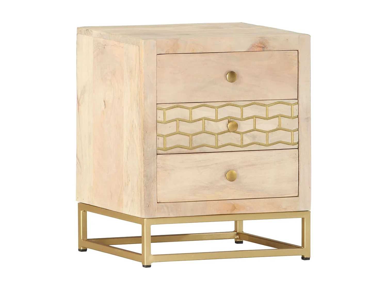 Nachtkastje 40x30x50 cm massief mangohout goudkleurig