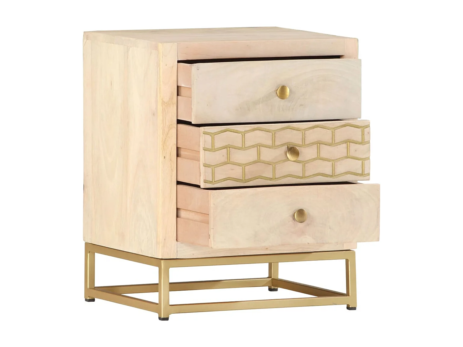 Nachtkastje 40x30x50 cm massief mangohout goudkleurig