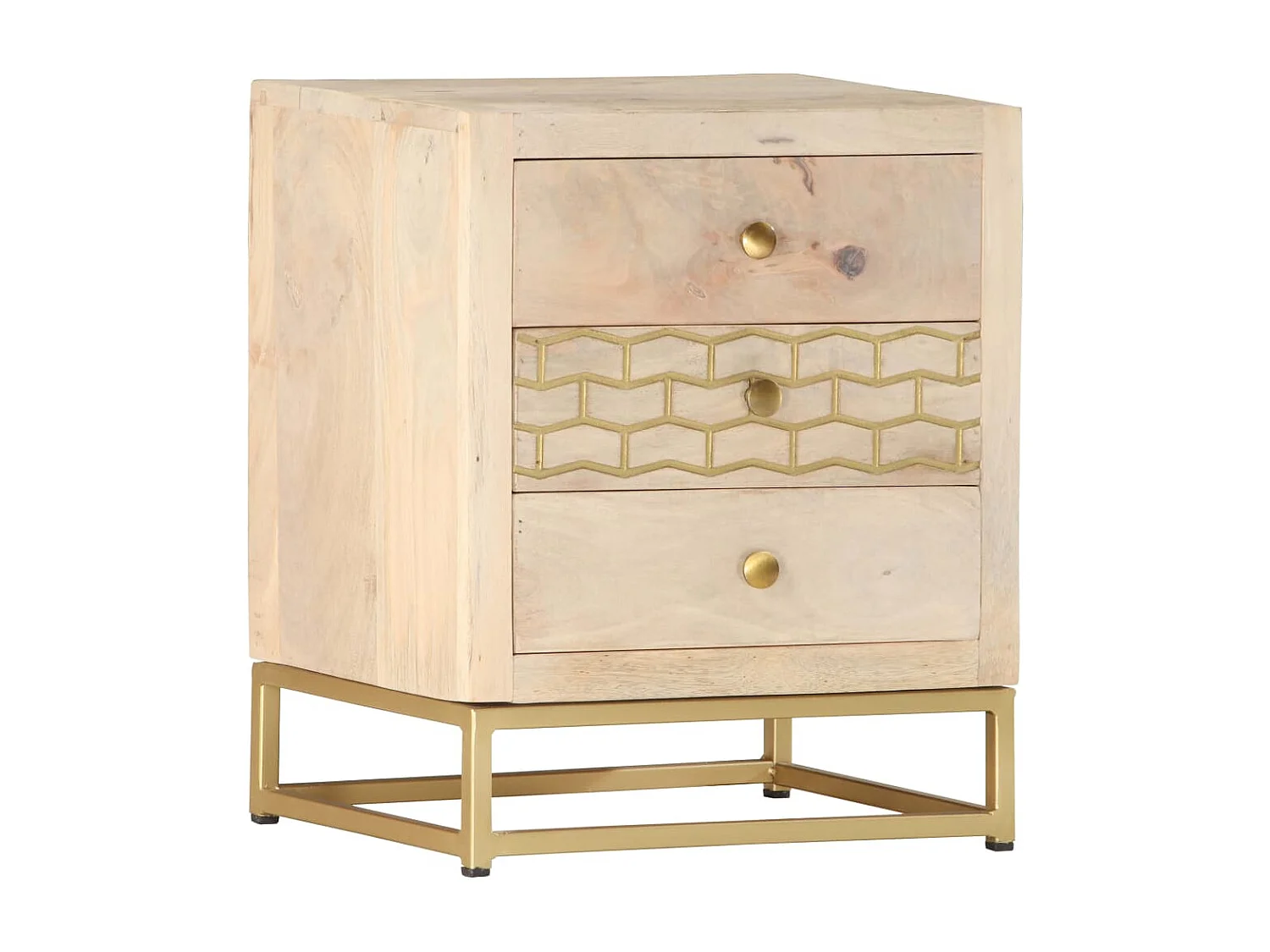 Nachtkastje 40x30x50 cm massief mangohout goudkleurig