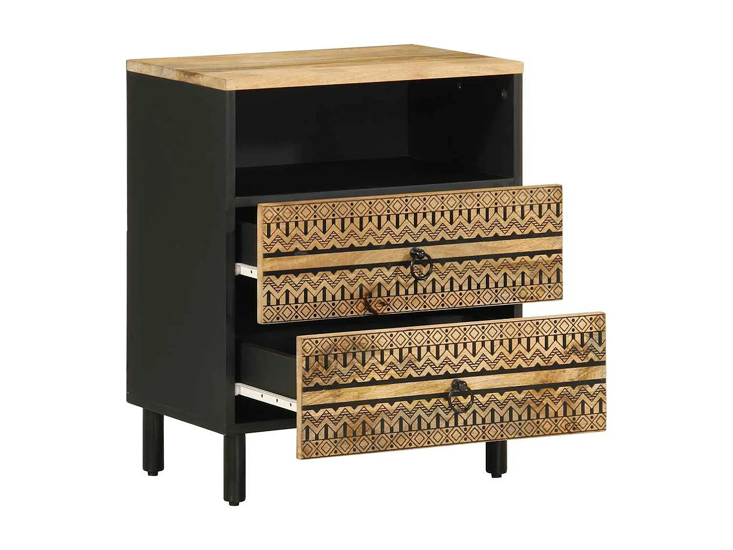 Table de chevet noir 50x33x62 cm bois de manguier massif brut