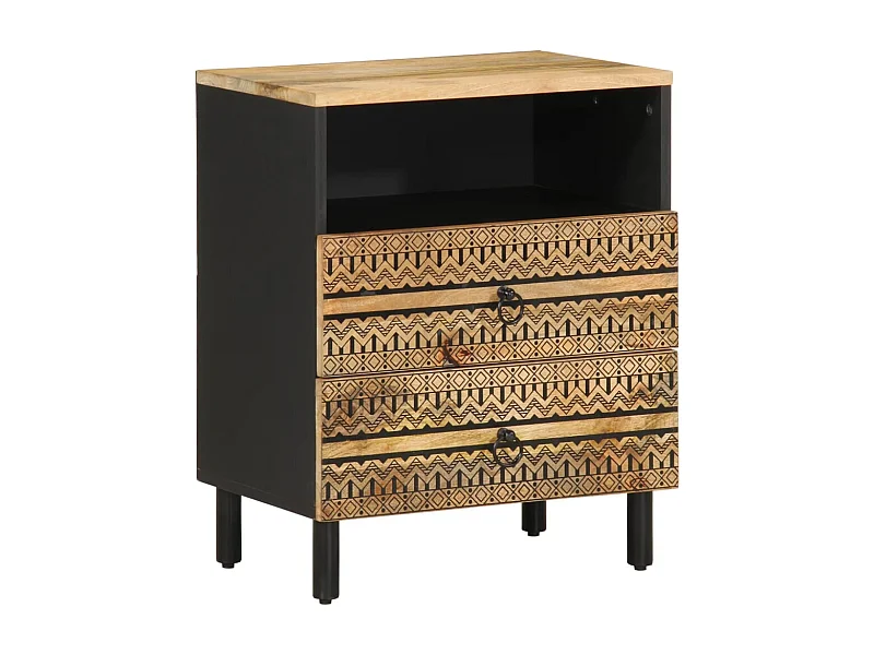 Mesita de noche madera maciza de mango rugosa negro 50x33x62 cm