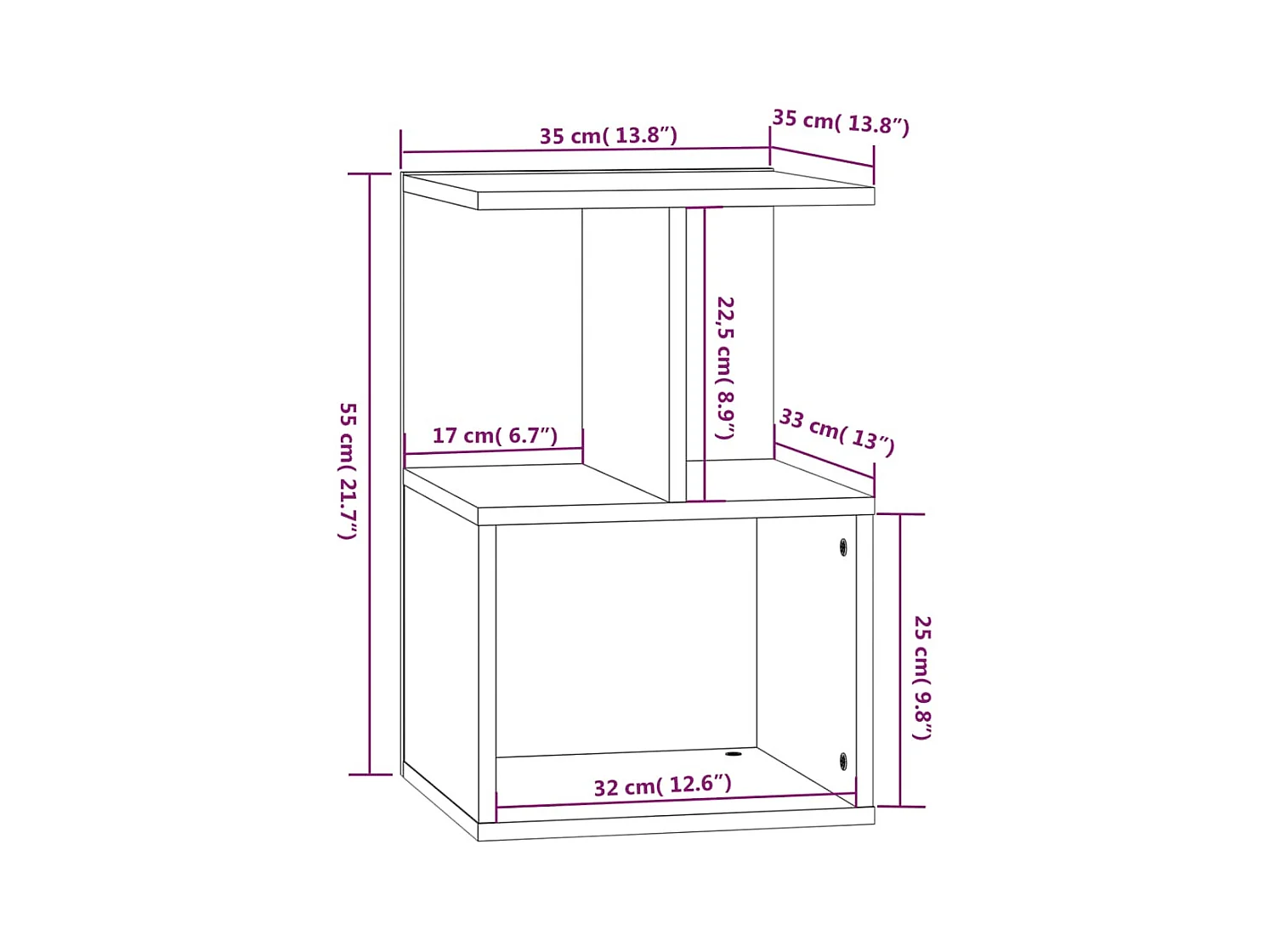 Table de chevet Chêne fumé 35x35x55 cm Bois d'ingénierie